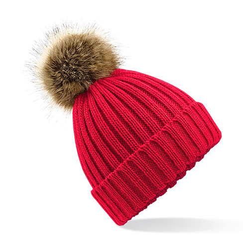 B412 Faux Fur Pop Pom Chunky Beanie
